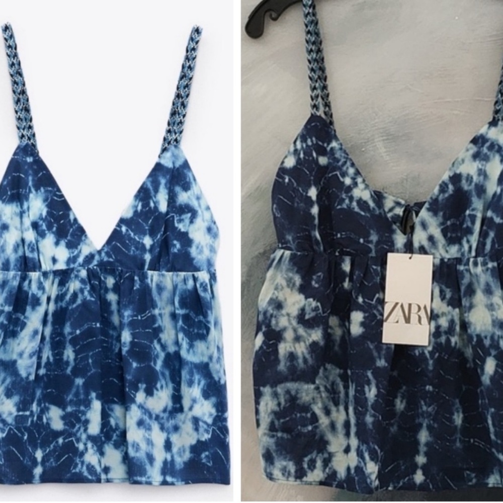 Zara Blue and White Tie-Dye Top